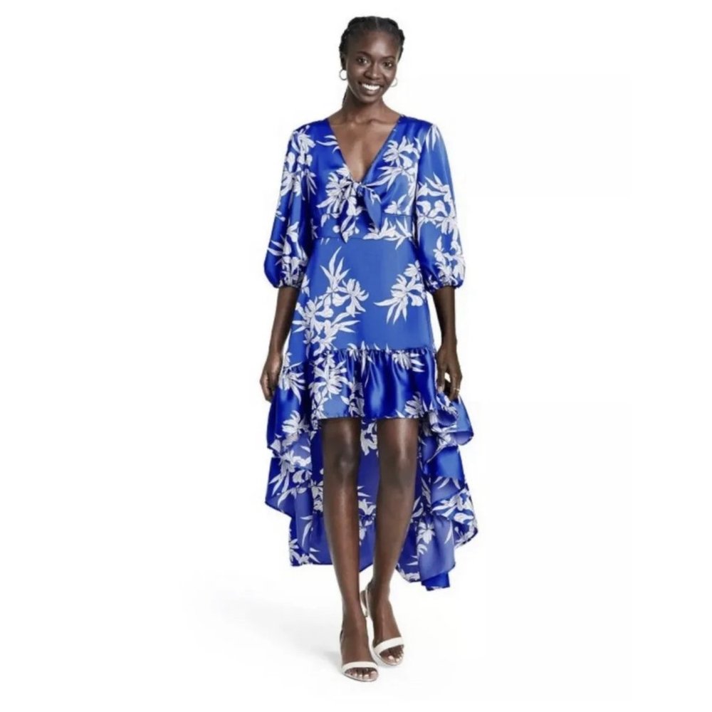 NWT ALEXIS for Target Blue Floral Tie-Front High-Low Dress Medium - Picture 15 of 16